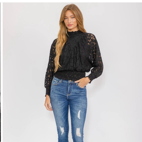 Black Ruffled Long Sleeve Blouse with Mandarin Collar - Picture 5 of 9